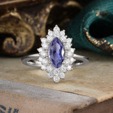 1 Carat Marquise Cut Tanzanite Ring Vintage Cluster Wedding Ring